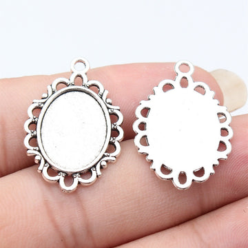 Beaded Oval 13 x 18 mm Pendant Setting in Silver Tone