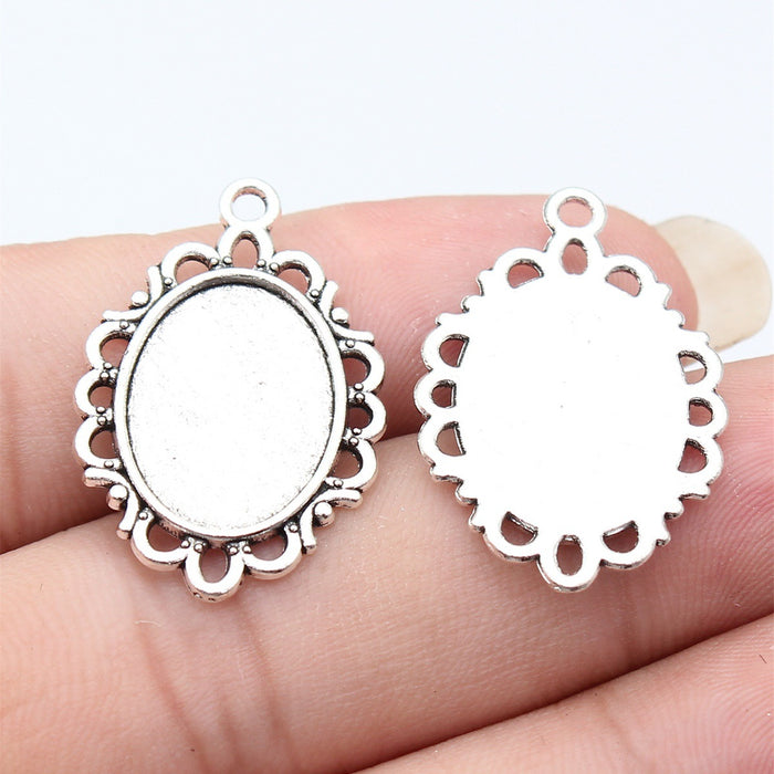 Beaded Oval 13 x 18 mm Pendant Setting in Silver Tone