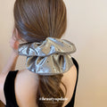 Satin Black Polka Dot Oversized Scrunchie Hair Tie Blue Gray view 4