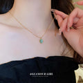 Gold Snake Chain Mint Green Cabochon Pendant Necklace Single view 2