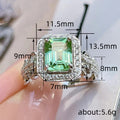 Green Rectangular Halo Cluster Ring In Polished Silver Tone view 5