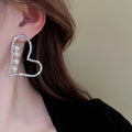 Silver Tone Open Heart Faux Pearl Stud Earrings with Clear Stone Accents view 4
