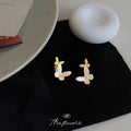 Gold Tone White Butterfly Clear Stone Huggie Hoop Earrings view 4