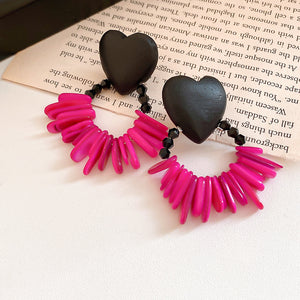 Wooden Heart and Floral Statement Stud Earrings Two Styles