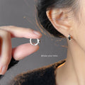 Silver Thin Huggie Hoop Black Crystal Solitaire Earrings view 2