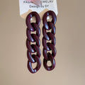 Burgundy Acrylic Chain Link Long Drop Earrings for Women view 6