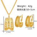 Gold Tone Gold Geometric Pendant Metal Necklace and Earring Set view 5