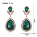 Aqua Gold Tone Green Teardrop Halo Crystal Metal Dangle Earrings view 2