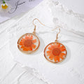 Gold Round Pressed Daisy Resin Drop Earrings 9 Colors view 7