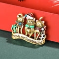 Festive Cat Group Enamel Metal Brooch in Silver and Gold view 4