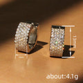 Silver Tone Full Pave Clear CZ Huggie Hoop Earrings Pair view 4