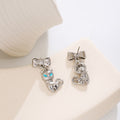 Silver Bow Aqua Eye Curled Tail Cute Cat Stud Earrings view 3