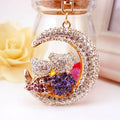 Rhinestone Couple Bears Crescent Moon Keychain Two Colors view 4
