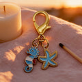 Blue Seahorse Starfish Enamel Dual Charm Keychain Metal Charm view 3
