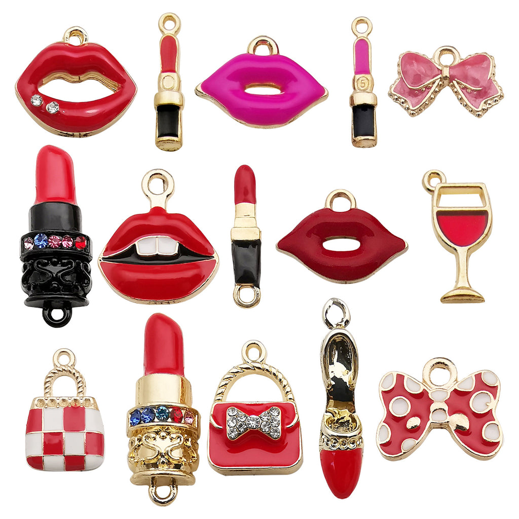 Enamel Zinc Alloy Bow Lipstick Butterfly Charm Pendant for DIY Necklace Bracelet Earring Making