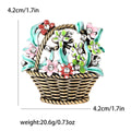 Enamel Flower Basket Brooch Antique Gold Tone Rhinestones view 4