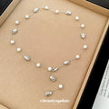 Gray and White Beaded Y Drop Necklace With Teardrop Pendant view 2