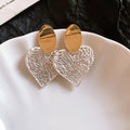 Openwork Heart and Round Drop Earrings in Silver Tone view 6