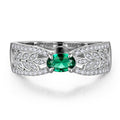 Green Oval Stone Leaf-Pattern Wide Ring In Two Metal Tones view 4