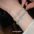 Crystal Leaf Adjustable Bracelet In Gold And Silver view 3