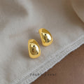 Gold Polished Teardrop Stud Earrings Smooth Bean Shape Pair view 1