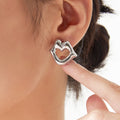 Hollow Heart Lips Stud Earrings Titanium Steel Gold Or Steel view 3