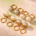 Gold Hoop Earrings Shell Pearl Flower Caps Two Colors view 3