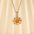 Orange Floral Crystal Pendant Necklace in Gold Tone view 1