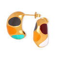 Multi Color Enamel Bean Stud Earrings Gold And Steel view 5