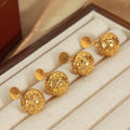 Gold Filigree Hollow Sphere Dangle Earrings Disc Stud view 2