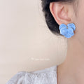 Light Blue Enamel Flower Petal Clear Stone Stud Earrings view 2