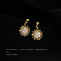Gold Sunburst Drop Earrings Clear Crystal Cluster Rays view 3