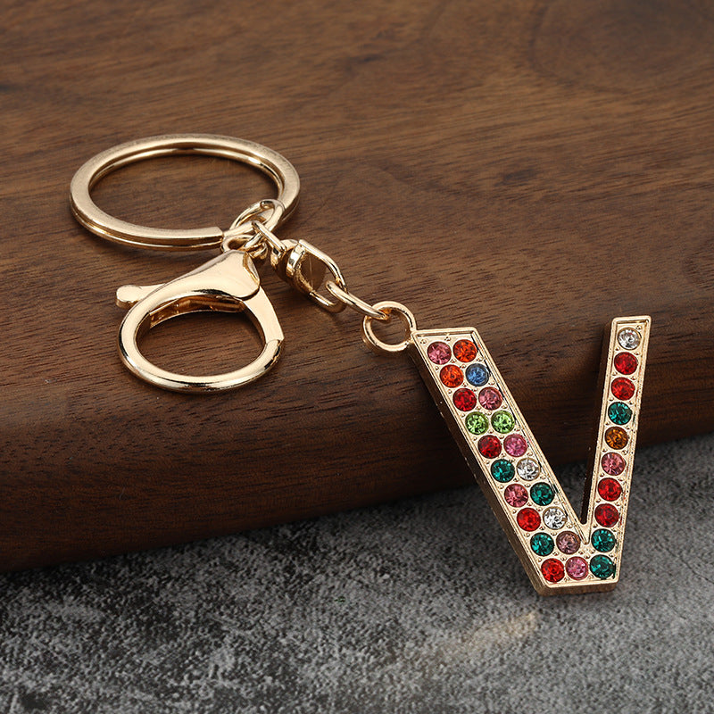 Colorful Rhinestone Letter Keychain Alphabet Bag Charm for Initials