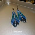 Blue Green Crystal Feather Hook Earrings With Polished Metal Tone Details view 3