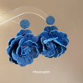 Blue Fabric Flower Stud Earrings In Two Designs Jewelry view 3