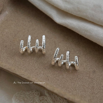 Silver Textured Multi Loop Stud Earrings Wave Form