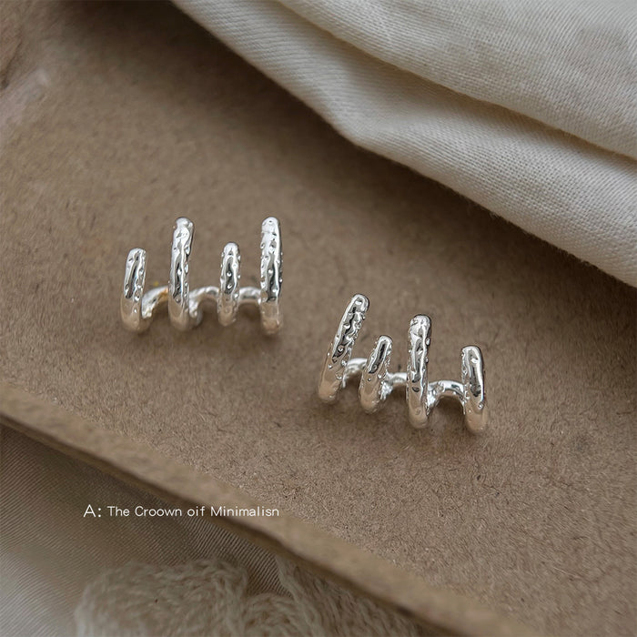Silver Textured Multi Loop Stud Earrings Wave Form