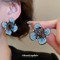Multicolor Crystal Flower Stud Earrings in Two Colorways view 4