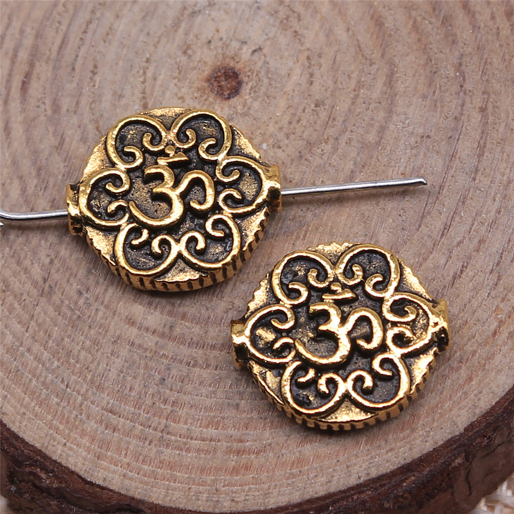 14x5mm 2.9g Antique Gold Zinc Alloy OM Symbol Loose Metal Beads for Bracelet Jewelry Making