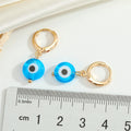 Gold Tone Round Glass Evil Eye Huggie Drop Earrings in Four Colors view 2