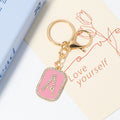 Pink Enamel Rhinestone Initial Letter Tag Keychain A-Z view 6