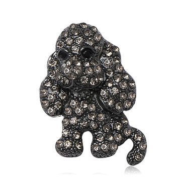 Crystal Sitting Dog Brooch in Clear or Black Stone Finish