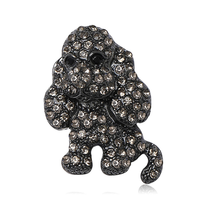 Crystal Sitting Dog Brooch in Clear or Black Stone Finish