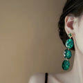 Emerald Green Triple Crystal Statement Drop Earrings view 3
