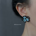 Black Bead Weave Light Blue Center Flower Stud Earrings view 2