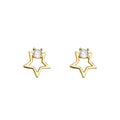 Gold Open Star Earrings Clear CZ Stud and Clip-On Styles view 5