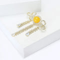 Gold Crystal Bow Brooch Yellow Cabochon Leaf Tassel Drops view 3