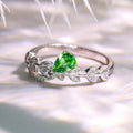Silver Leaf Vine Green Teardrop Pear CZ Ring Sizes 6-10 view 3