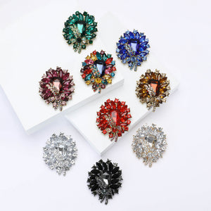 Pointed Crystal Petal Brooch with a Stone Bow, Nine Color Choices