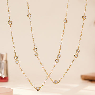 Gold Long Layered Zircon Bezel Station Sweater Necklace